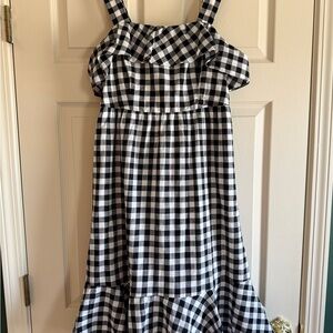 J. Crew Black White Gingham Midi Dress Sz 6